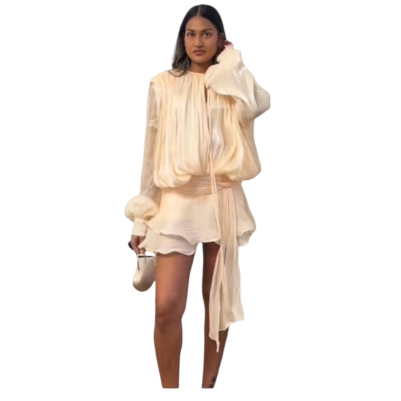 Miss Rosier Elegant Cream Long Sleeve Blouse/Dress Size XS - Picture 1 of 7